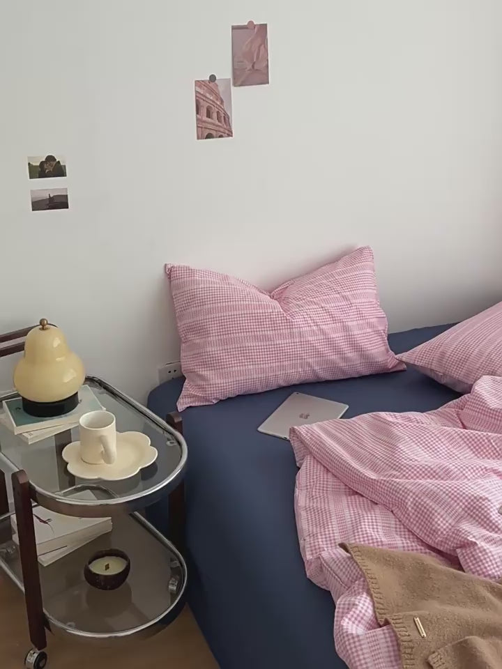 Pink Gingham Stripes Bedding Set